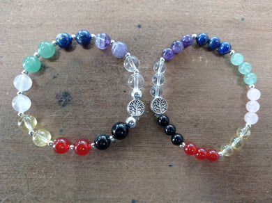 Chakra Bracelet- with a silver Tree of Life charm