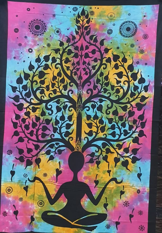 Tie Dye Meditation Tree Tapestry Single