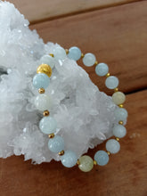 Blue Aquamarine Bracelet, with gorgeous gold beads