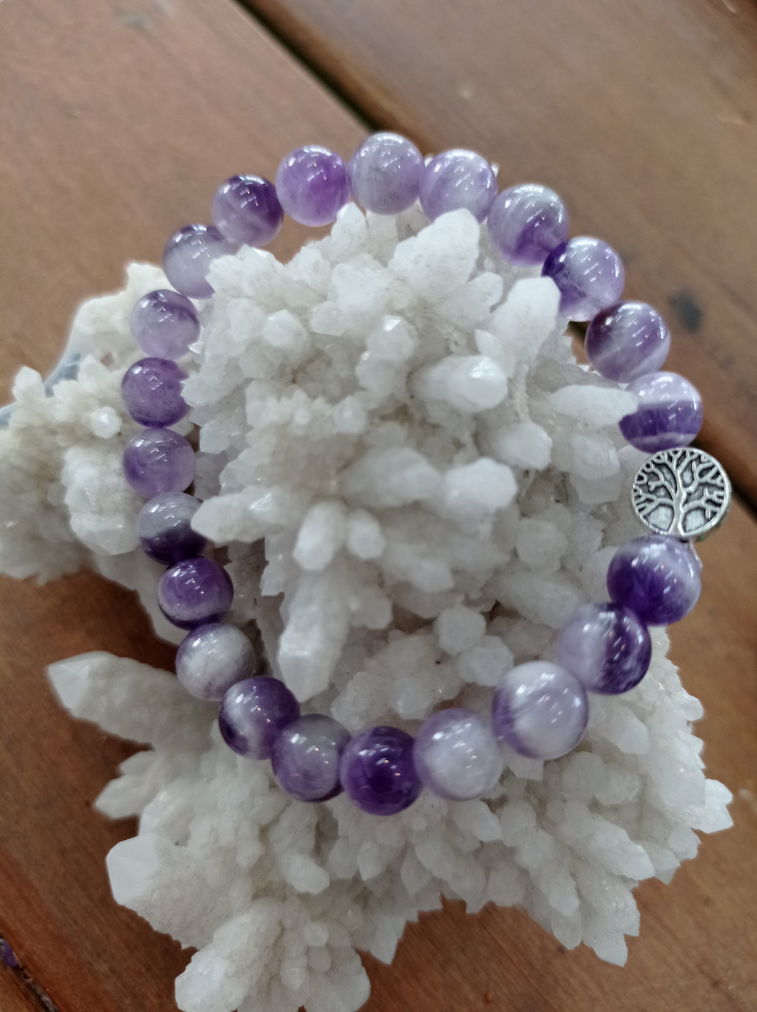 Chevron Amethyst with silver Tree of Life bead Bracelet